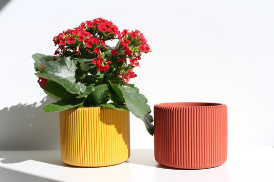 Colorful handmade ribbed planter